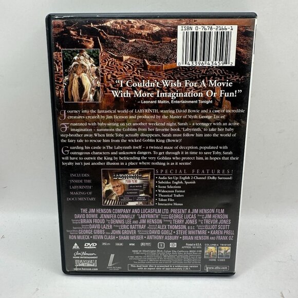 Labyrinth DVD Movie Rated PG NTSC Widescreen 1999 Columbia Pictures - Picture 2 of 4
